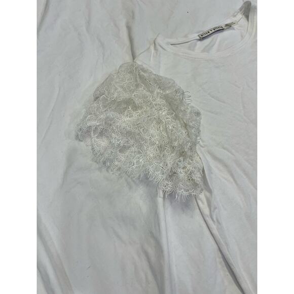 Alice & Olivia White Lace Sleeve Crop Stretchy Romantic Darcelle T-Shirt Medium - Picture 3 of 11
